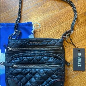 MZ Wallace Black Quilted Crossbody Bag with Silver Accents- 2 straps